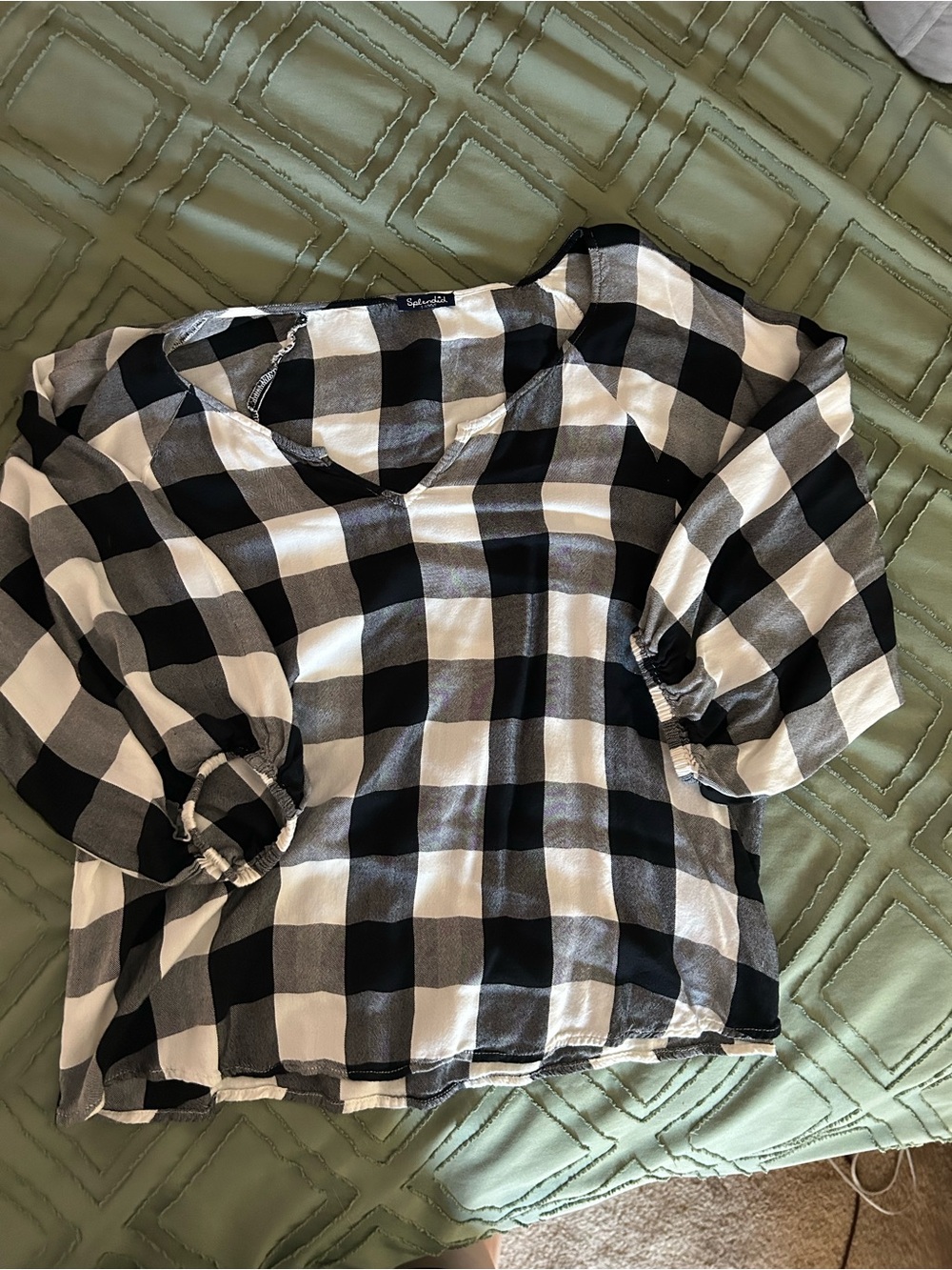 Splendid Splendid Black & White Buffalo Check V-Neck Top